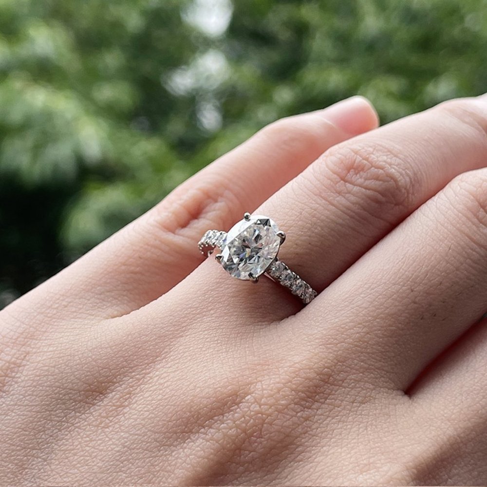 Certified 2.48ct. t.w. Moissanite Diamond Oval Engagement Ring NEW - Picture 7 of 16